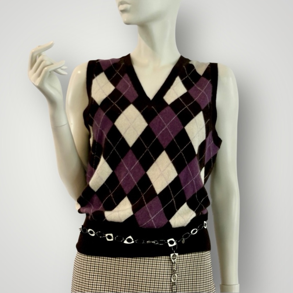 Vintage Cashmere Argyle Vest + Bonus Cashmere Beanie